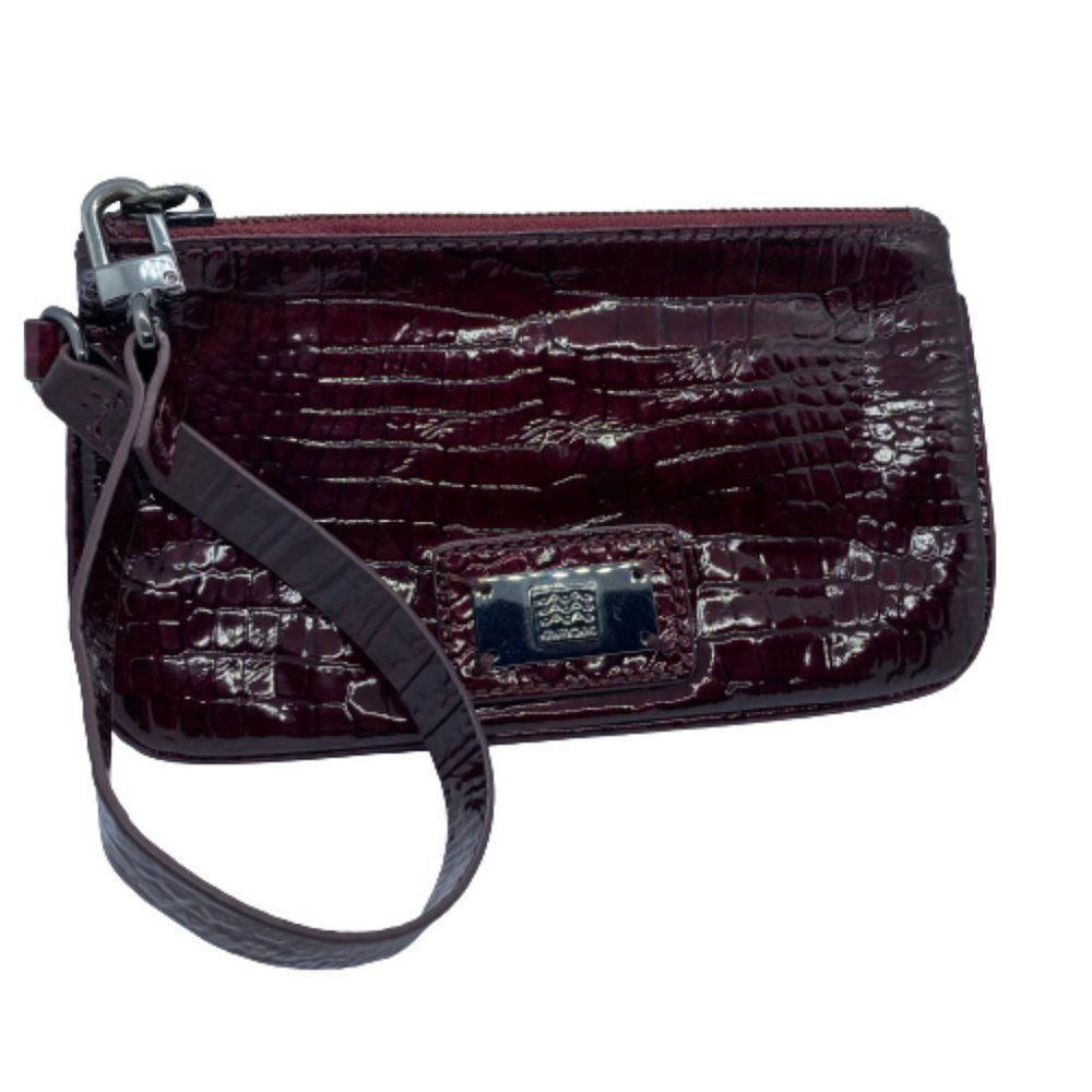 GEOX Burgundy / Maroon Croc Embossed Zippered Wristlets / Small Purse / Pouch